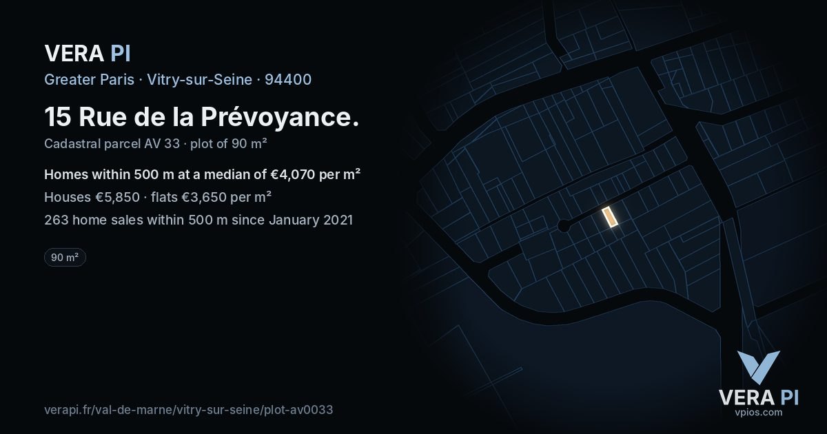 15 Rue de la Prévoyance, Vitry-sur-Seine at night – the plot lit, the parcels around coloured by the prices near them