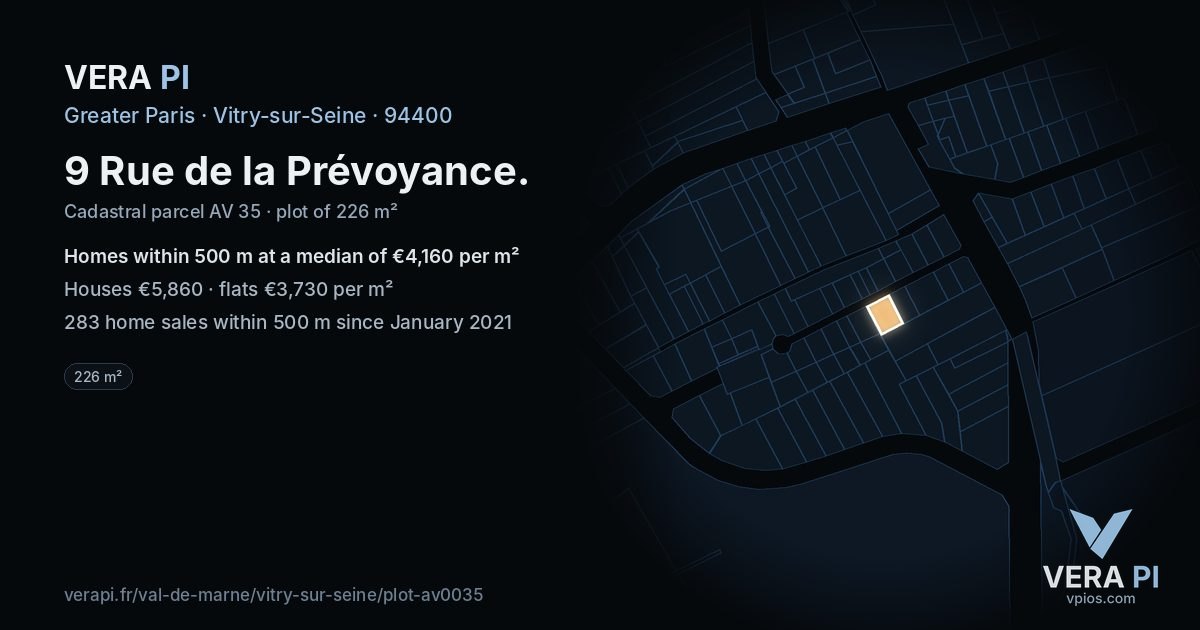 9 Rue de la Prévoyance, Vitry-sur-Seine at night – the plot lit, the parcels around coloured by the prices near them