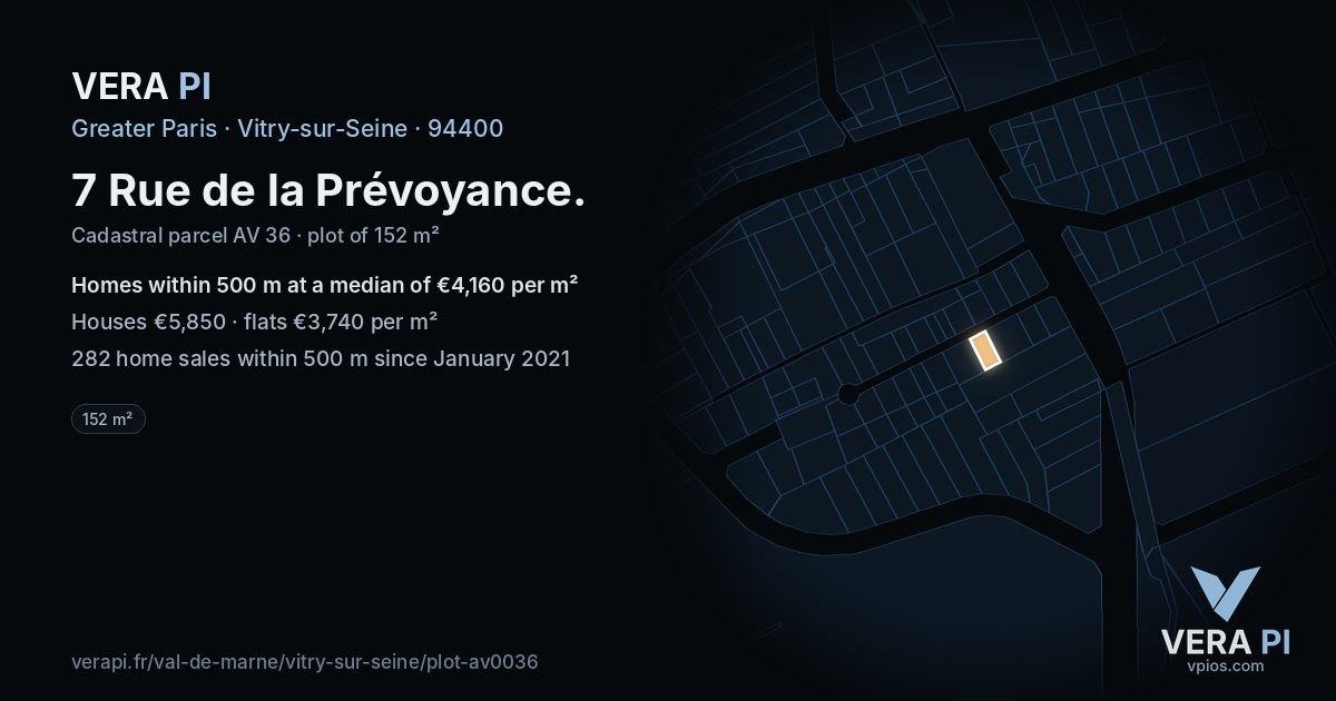 7 Rue de la Prévoyance, Vitry-sur-Seine at night – the plot lit, the parcels around coloured by the prices near them
