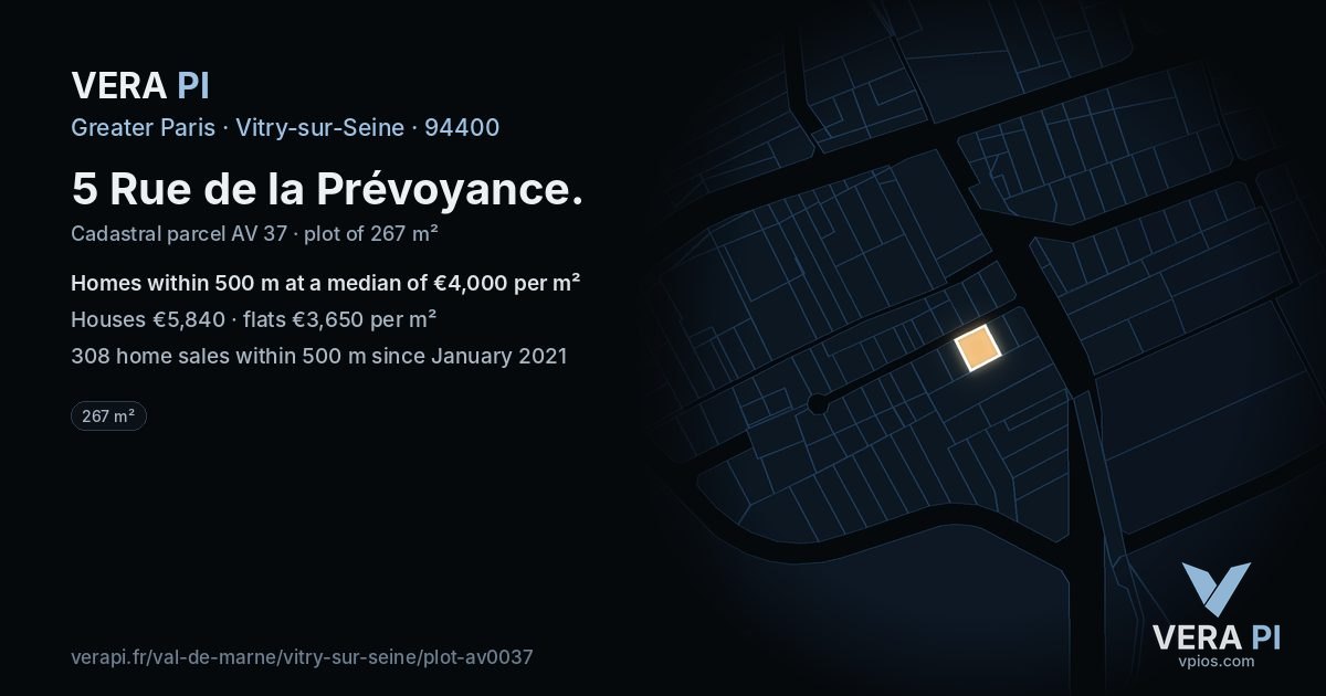 5 Rue de la Prévoyance, Vitry-sur-Seine at night – the plot lit, the parcels around coloured by the prices near them