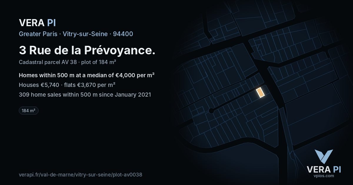3 Rue de la Prévoyance, Vitry-sur-Seine at night – the plot lit, the parcels around coloured by the prices near them