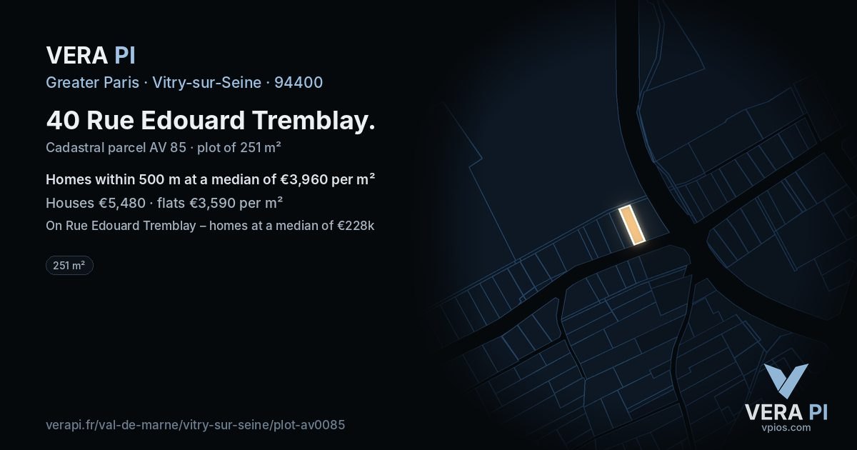 40 Rue Edouard Tremblay, Vitry-sur-Seine at night – the plot lit, the parcels around coloured by the prices near them