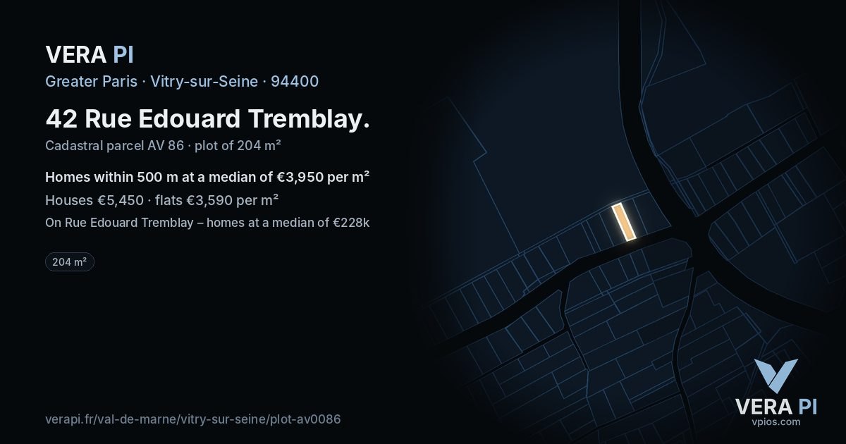 42 Rue Edouard Tremblay, Vitry-sur-Seine at night – the plot lit, the parcels around coloured by the prices near them