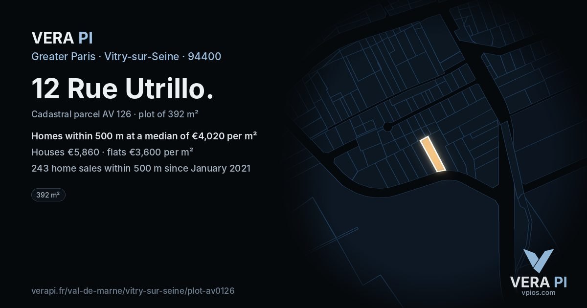 12 Rue Utrillo, Vitry-sur-Seine at night – the plot lit, the parcels around coloured by the prices near them