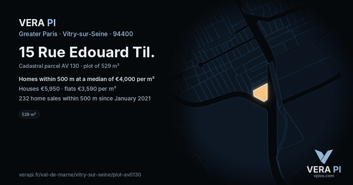 15 Rue Edouard Til, Vitry-sur-Seine at night – the plot lit, the parcels around coloured by the prices near them