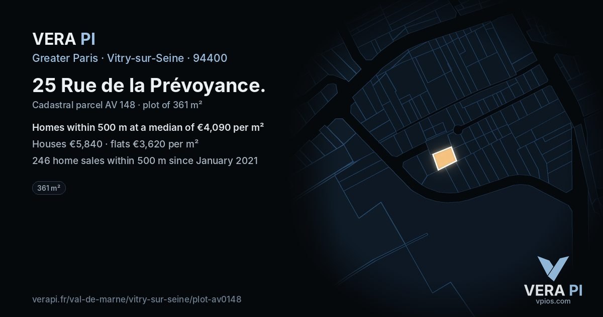 25 Rue de la Prévoyance, Vitry-sur-Seine at night – the plot lit, the parcels around coloured by the prices near them