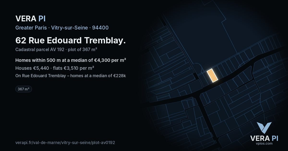 62 Rue Edouard Tremblay, Vitry-sur-Seine at night – the plot lit, the parcels around coloured by the prices near them