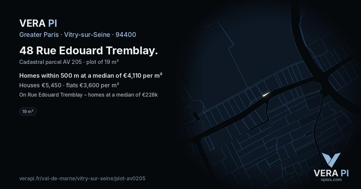 48 Rue Edouard Tremblay, Vitry-sur-Seine at night – the plot lit, the parcels around coloured by the prices near them