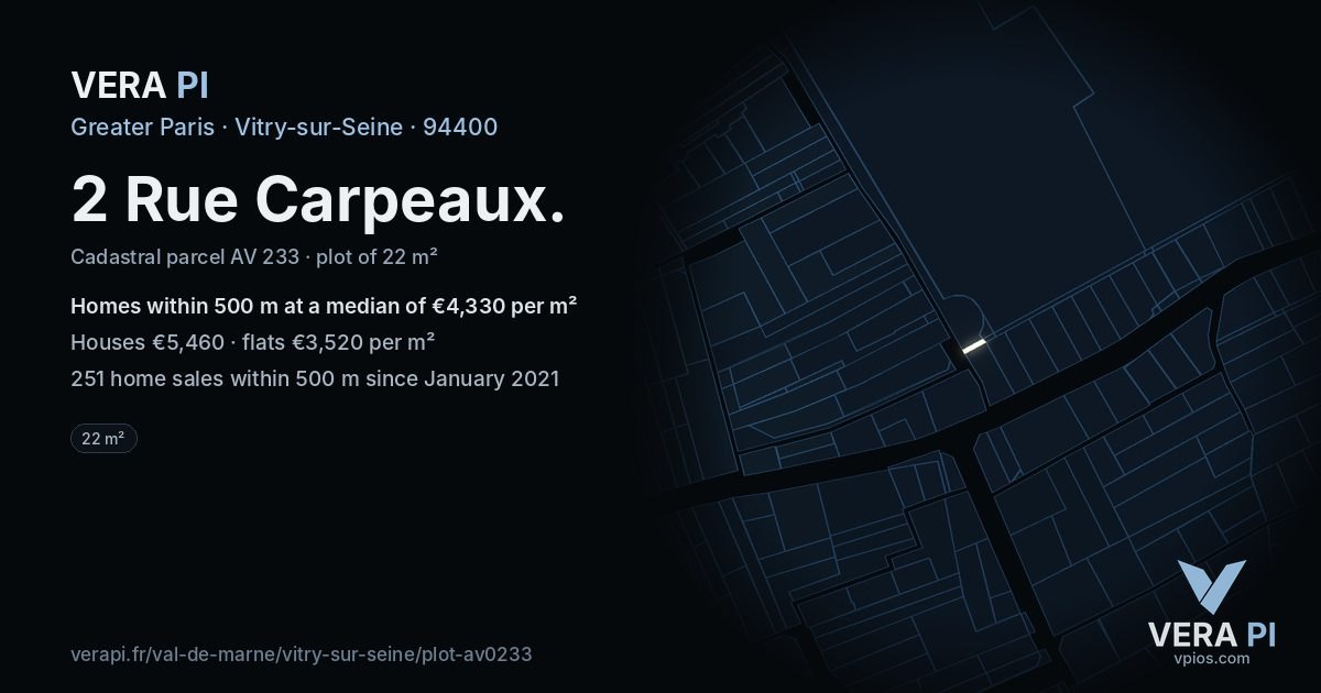 2 Rue Carpeaux, Vitry-sur-Seine at night – the plot lit, the parcels around coloured by the prices near them