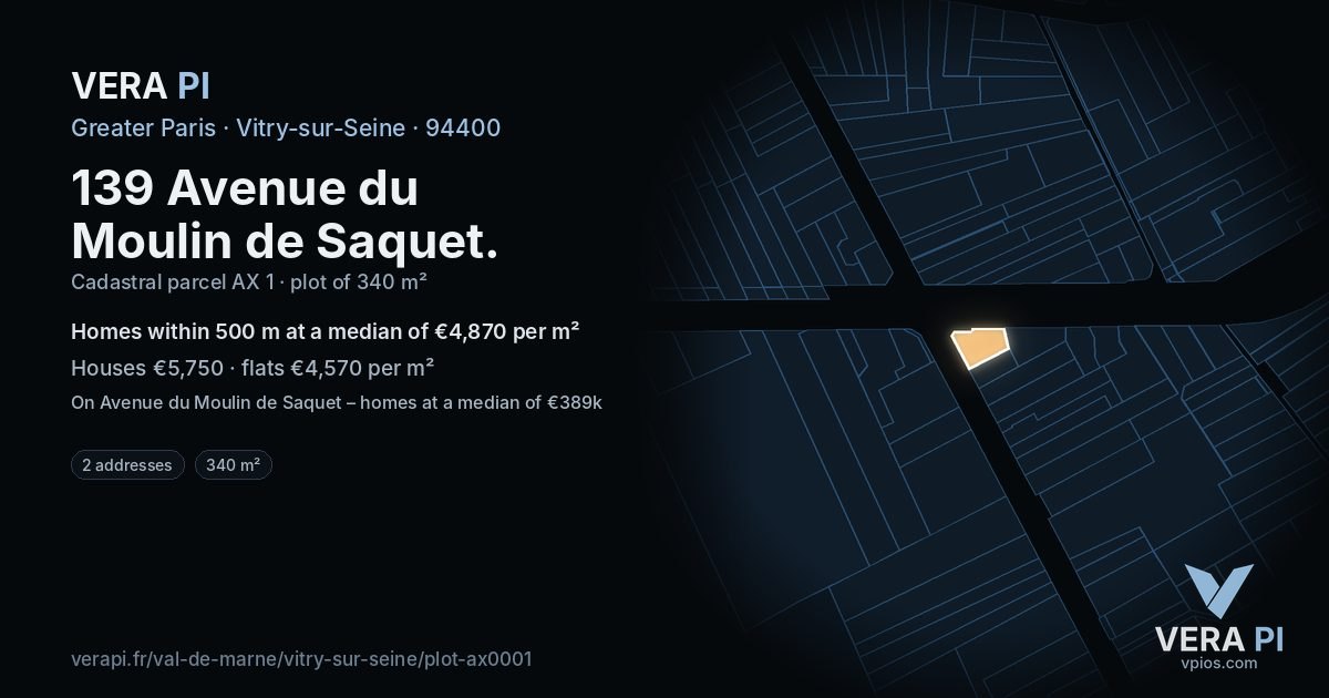 139 Avenue du Moulin de Saquet, Vitry-sur-Seine at night – the plot lit, the parcels around coloured by the prices near them