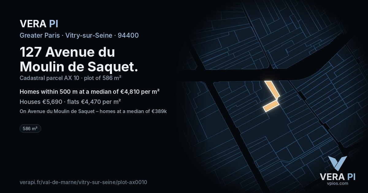 127 Avenue du Moulin de Saquet, Vitry-sur-Seine at night – the plot lit, the parcels around coloured by the prices near them