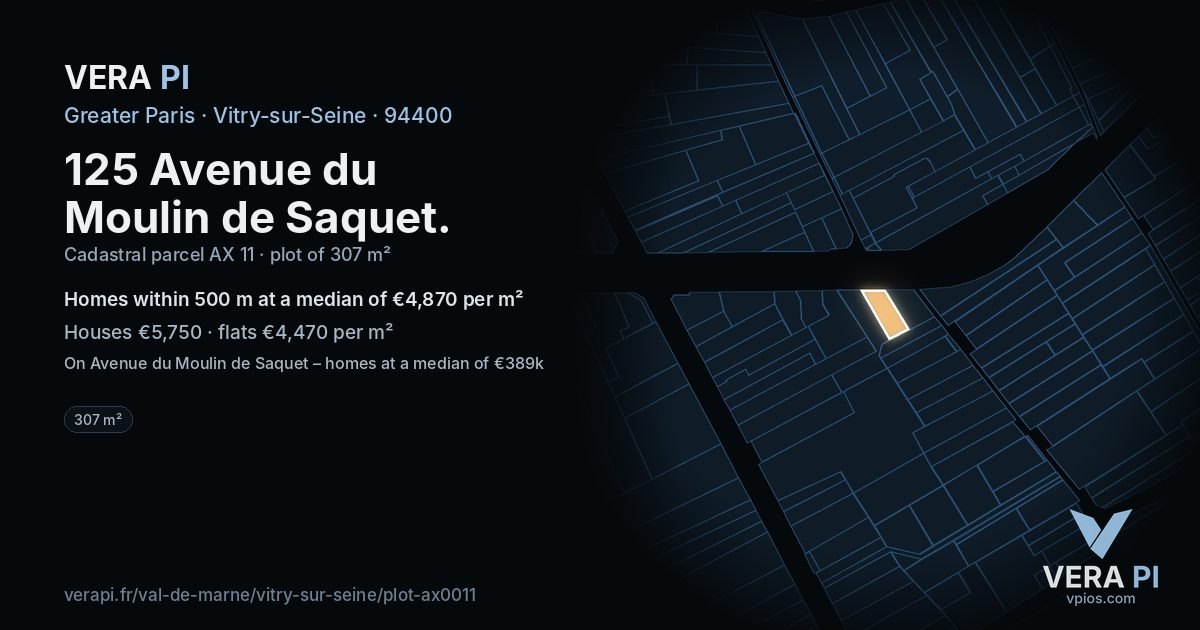 125 Avenue du Moulin de Saquet, Vitry-sur-Seine at night – the plot lit, the parcels around coloured by the prices near them