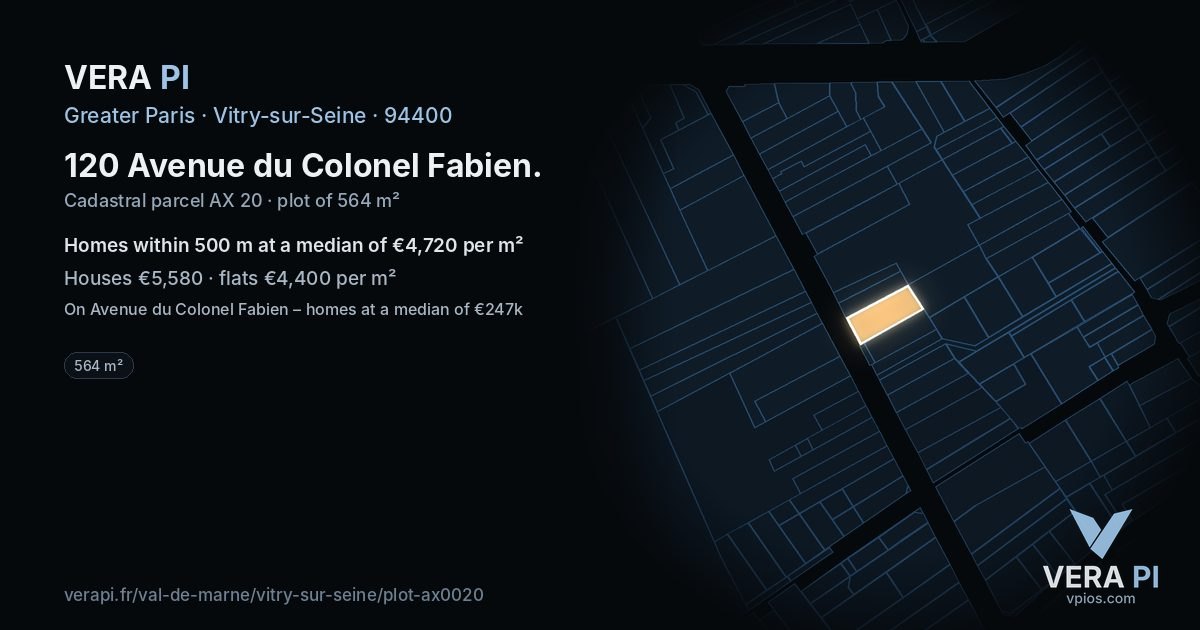 120 Avenue du Colonel Fabien, Vitry-sur-Seine at night – the plot lit, the parcels around coloured by the prices near them