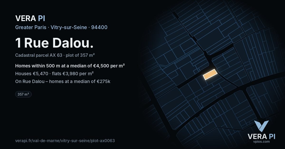 1 Rue Dalou, Vitry-sur-Seine at night – the plot lit, the parcels around coloured by the prices near them