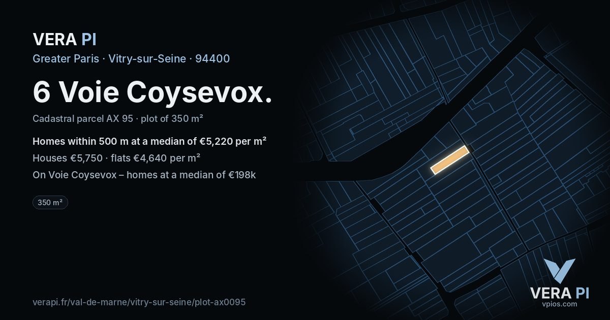6 Voie Coysevox, Vitry-sur-Seine at night – the plot lit, the parcels around coloured by the prices near them