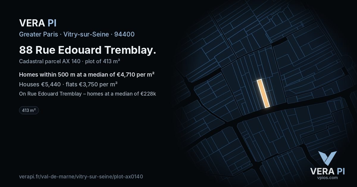 88 Rue Edouard Tremblay, Vitry-sur-Seine at night – the plot lit, the parcels around coloured by the prices near them