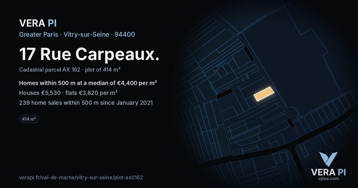 17 Rue Carpeaux, Vitry-sur-Seine at night – the plot lit, the parcels around coloured by the prices near them