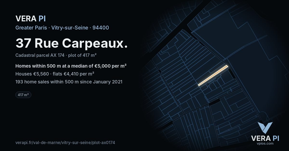 37 Rue Carpeaux, Vitry-sur-Seine at night – the plot lit, the parcels around coloured by the prices near them