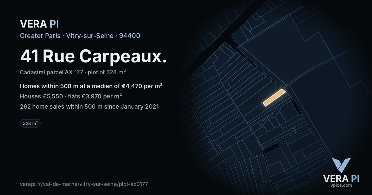 41 Rue Carpeaux, Vitry-sur-Seine at night – the plot lit, the parcels around coloured by the prices near them