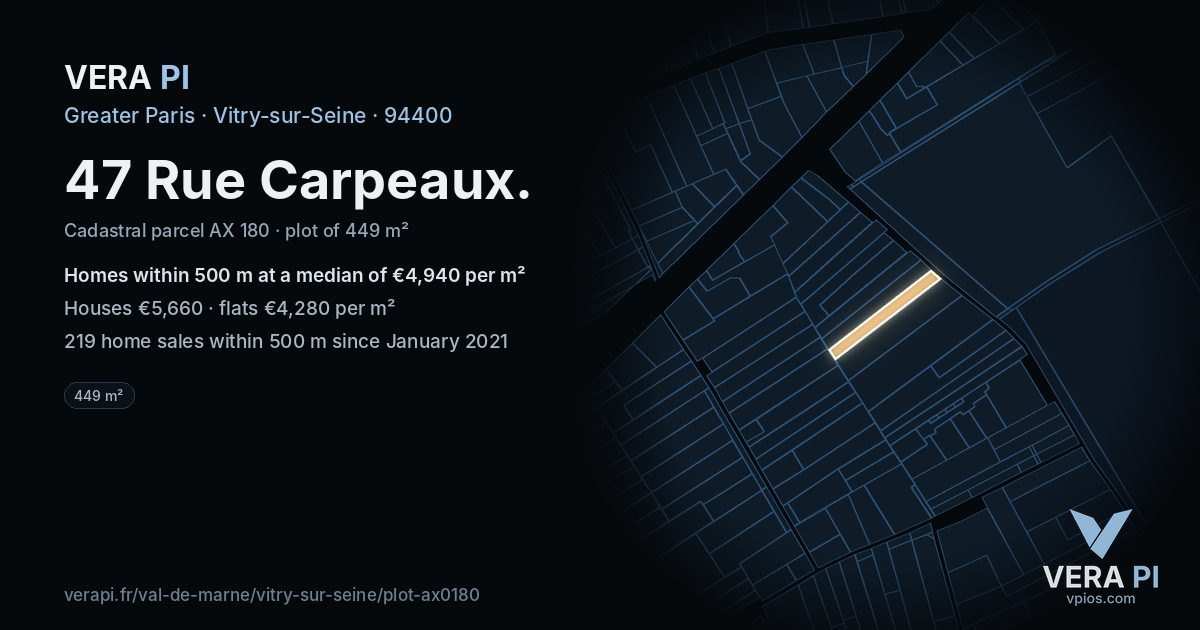 47 Rue Carpeaux, Vitry-sur-Seine at night – the plot lit, the parcels around coloured by the prices near them
