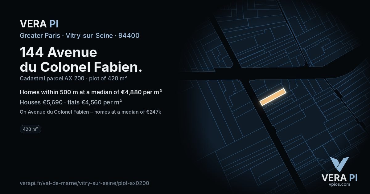 144 Avenue du Colonel Fabien, Vitry-sur-Seine at night – the plot lit, the parcels around coloured by the prices near them