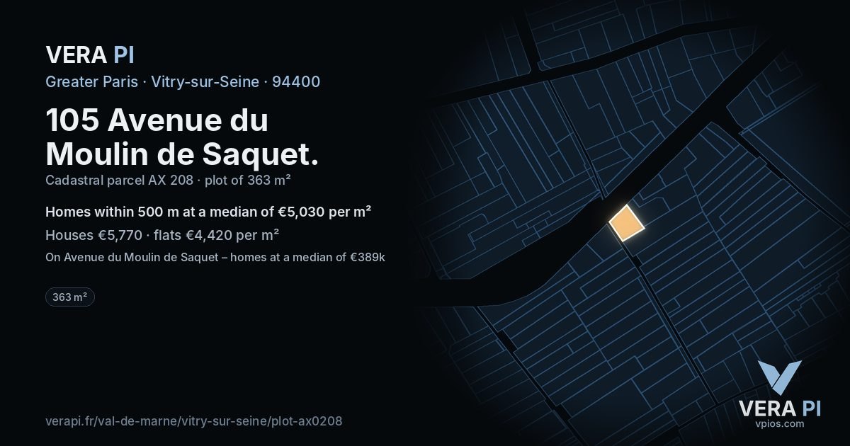 105 Avenue du Moulin de Saquet, Vitry-sur-Seine at night – the plot lit, the parcels around coloured by the prices near them