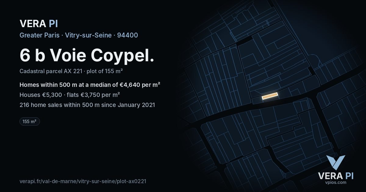 6 b Voie Coypel, Vitry-sur-Seine at night – the plot lit, the parcels around coloured by the prices near them