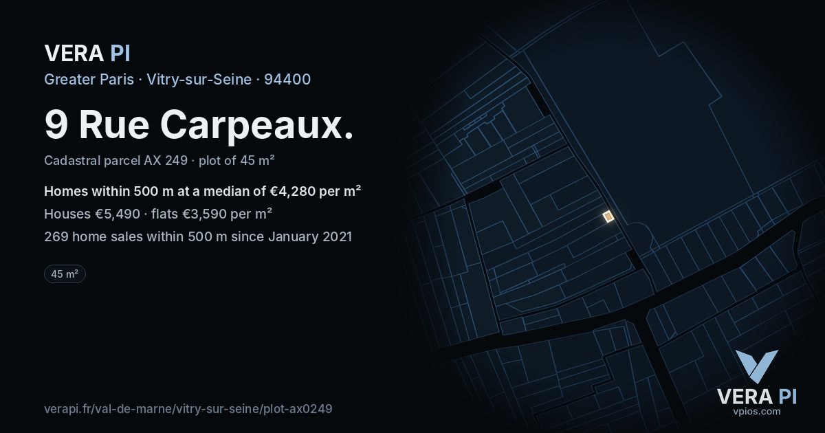 9 Rue Carpeaux, Vitry-sur-Seine at night – the plot lit, the parcels around coloured by the prices near them