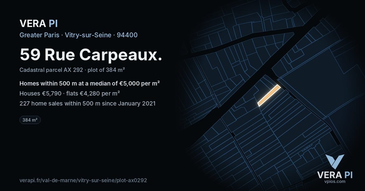 59 Rue Carpeaux, Vitry-sur-Seine at night – the plot lit, the parcels around coloured by the prices near them
