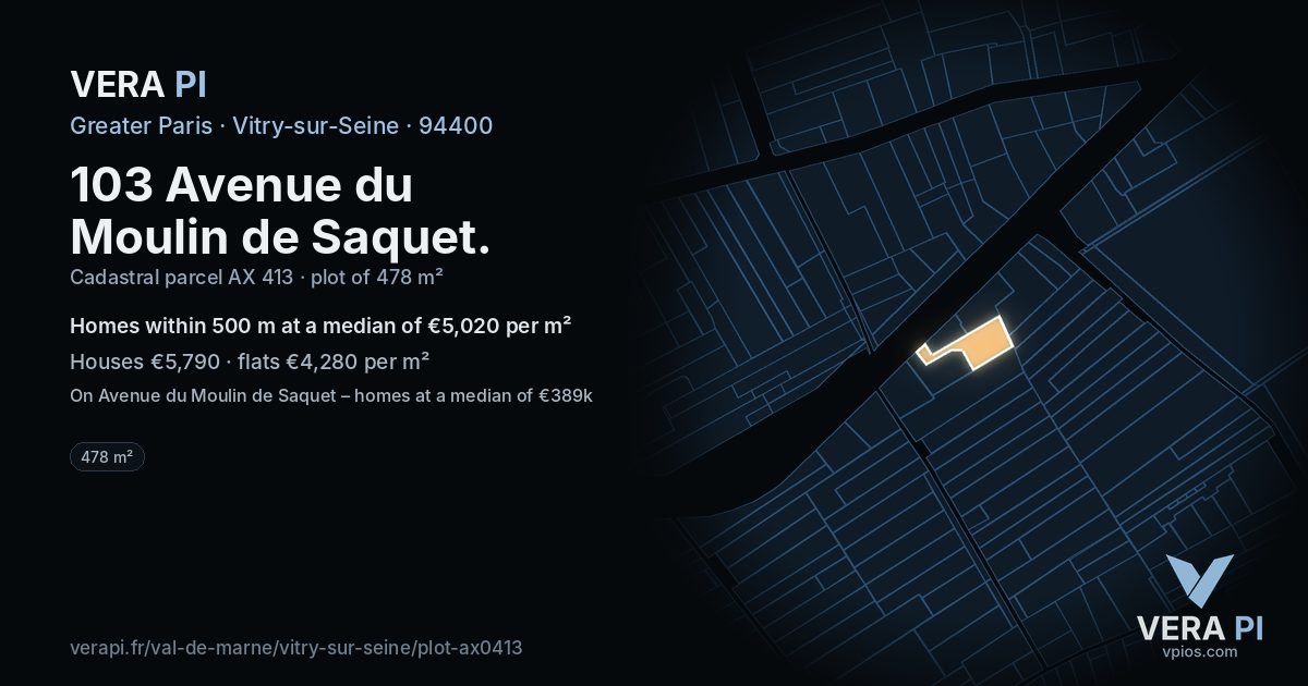 103 Avenue du Moulin de Saquet, Vitry-sur-Seine at night – the plot lit, the parcels around coloured by the prices near them