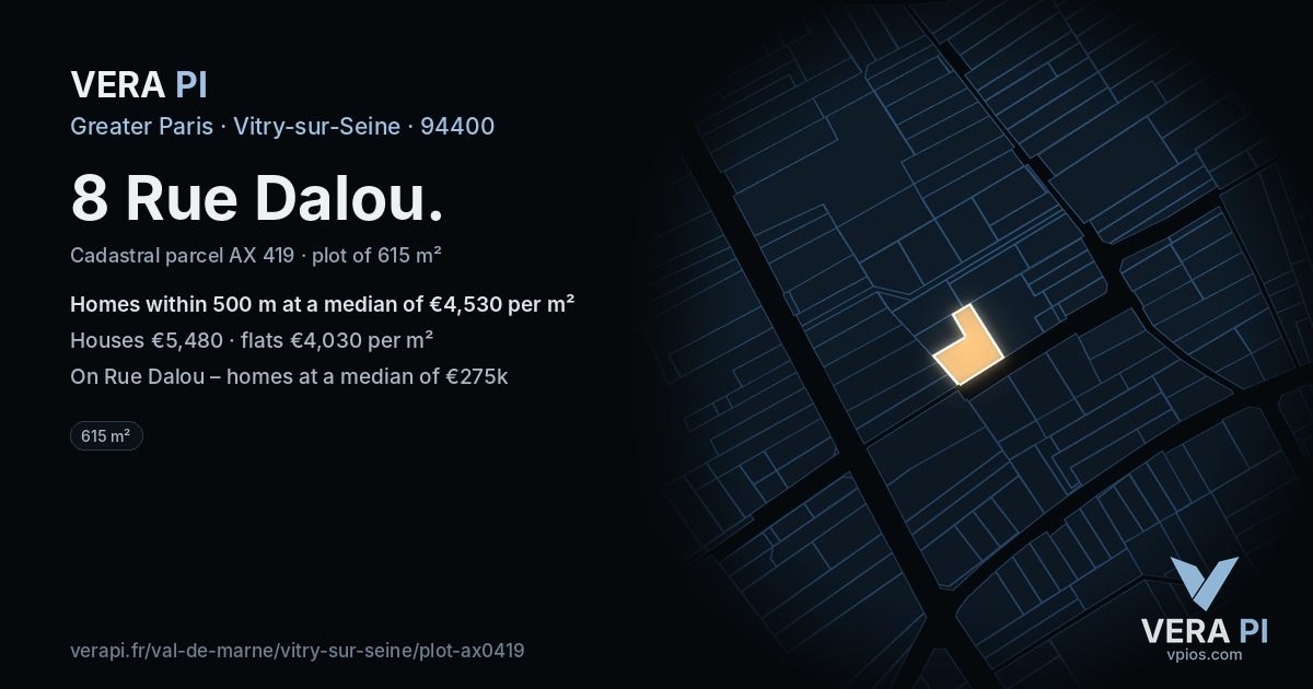 8 Rue Dalou, Vitry-sur-Seine at night – the plot lit, the parcels around coloured by the prices near them
