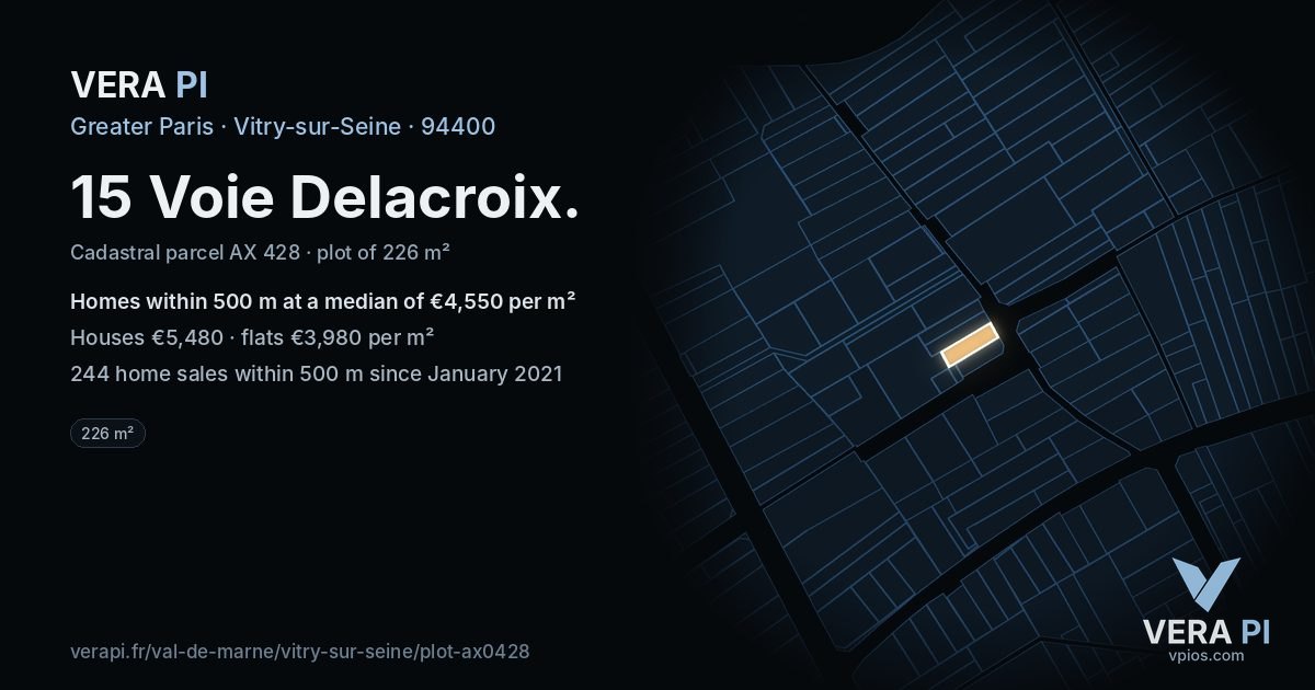 15 Voie Delacroix, Vitry-sur-Seine at night – the plot lit, the parcels around coloured by the prices near them
