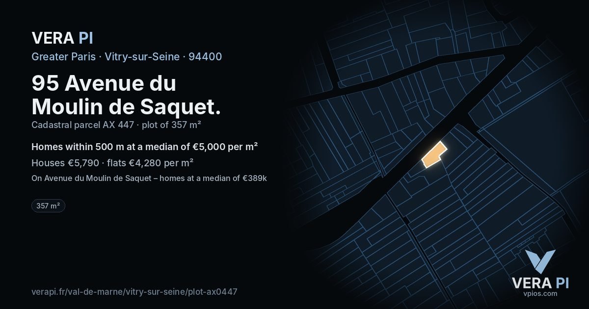 95 Avenue du Moulin de Saquet, Vitry-sur-Seine at night – the plot lit, the parcels around coloured by the prices near them