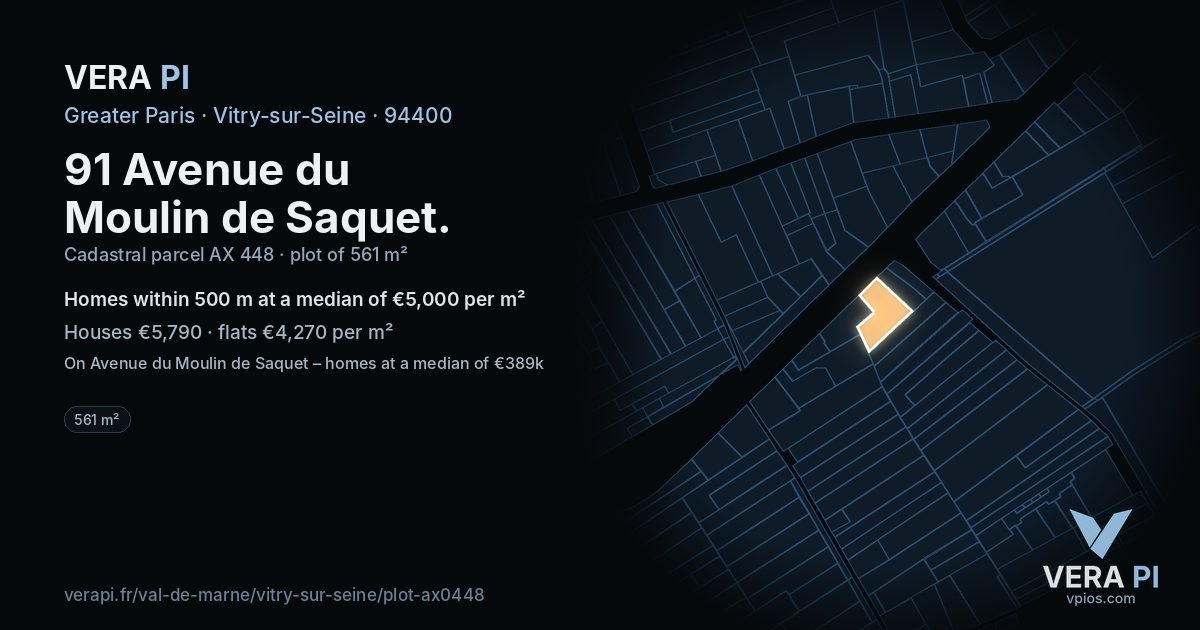 91 Avenue du Moulin de Saquet, Vitry-sur-Seine at night – the plot lit, the parcels around coloured by the prices near them