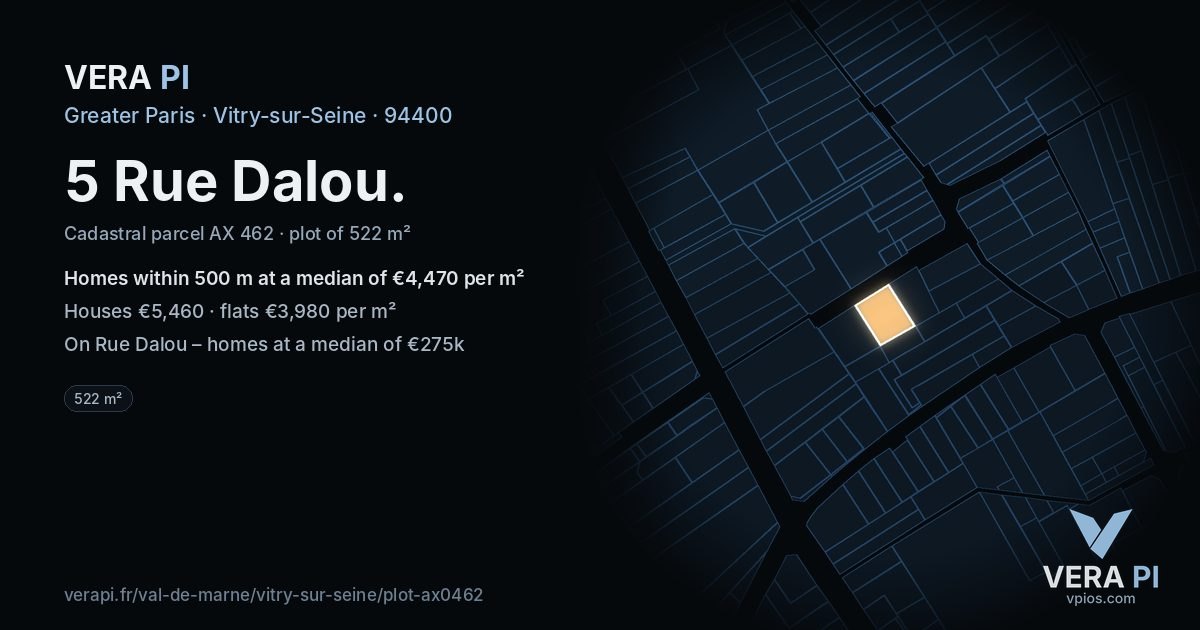 5 Rue Dalou, Vitry-sur-Seine at night – the plot lit, the parcels around coloured by the prices near them