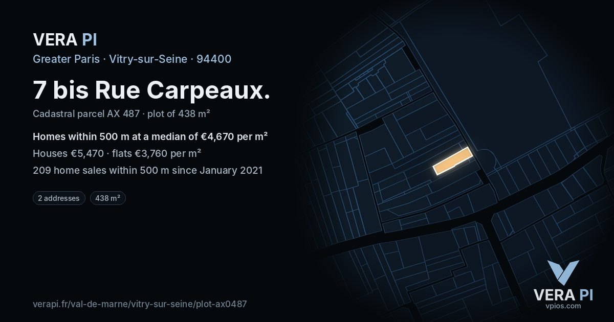 7 bis Rue Carpeaux, Vitry-sur-Seine at night – the plot lit, the parcels around coloured by the prices near them