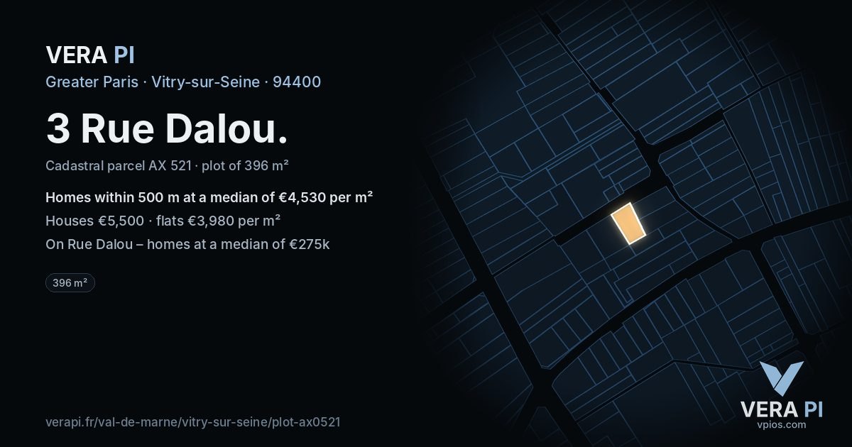 3 Rue Dalou, Vitry-sur-Seine at night – the plot lit, the parcels around coloured by the prices near them