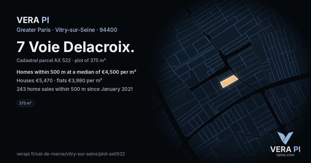 7 Voie Delacroix, Vitry-sur-Seine at night – the plot lit, the parcels around coloured by the prices near them