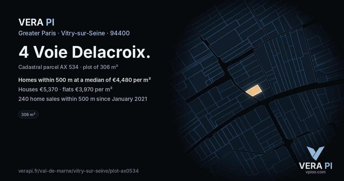 4 Voie Delacroix, Vitry-sur-Seine at night – the plot lit, the parcels around coloured by the prices near them