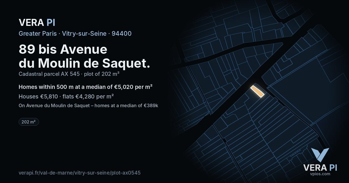 89 bis Avenue du Moulin de Saquet, Vitry-sur-Seine at night – the plot lit, the parcels around coloured by the prices near them
