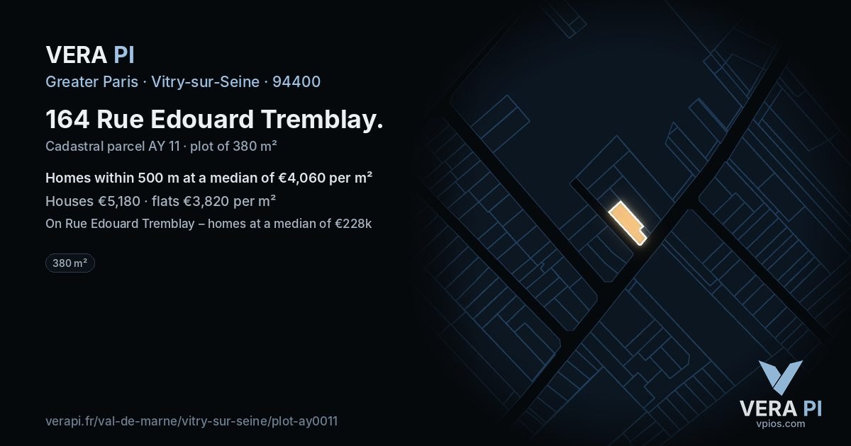 164 Rue Edouard Tremblay, Vitry-sur-Seine at night – the plot lit, the parcels around coloured by the prices near them