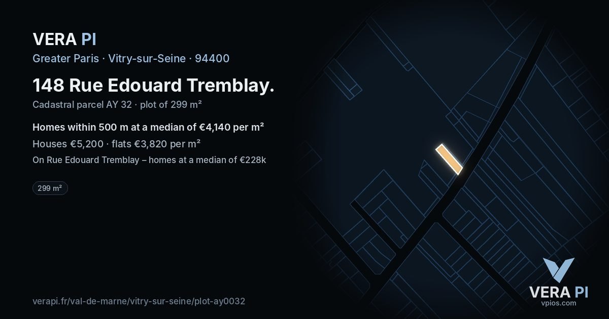 148 Rue Edouard Tremblay, Vitry-sur-Seine at night – the plot lit, the parcels around coloured by the prices near them