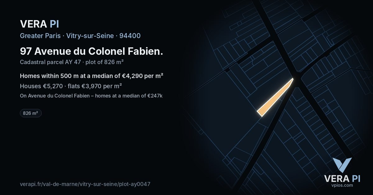 97 Avenue du Colonel Fabien, Vitry-sur-Seine at night – the plot lit, the parcels around coloured by the prices near them