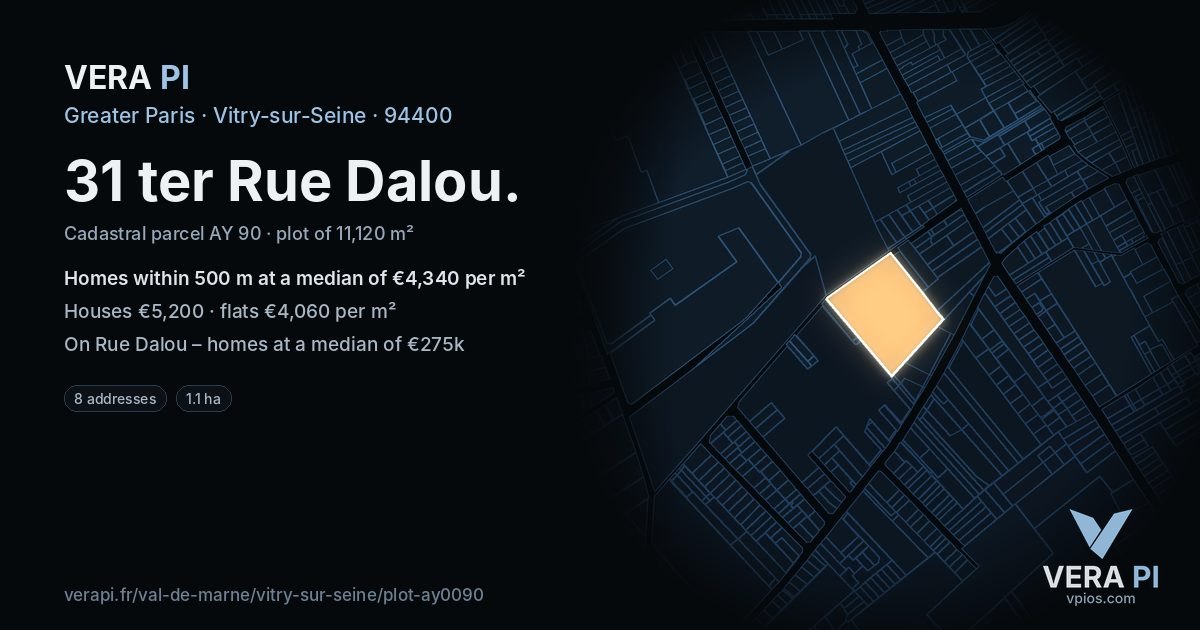 31 ter Rue Dalou, Vitry-sur-Seine at night – the plot lit, the parcels around coloured by the prices near them