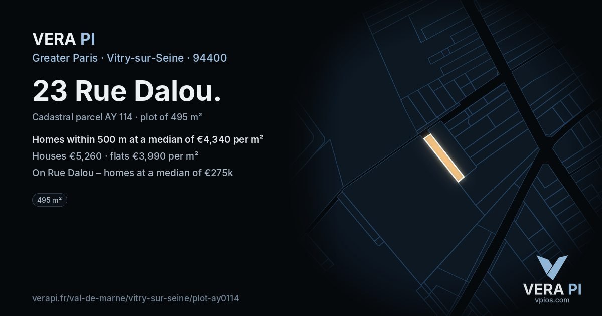 23 Rue Dalou, Vitry-sur-Seine at night – the plot lit, the parcels around coloured by the prices near them