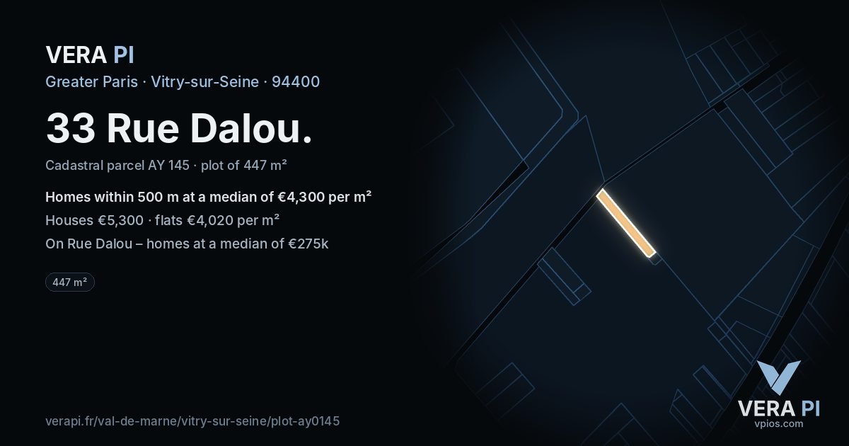 33 Rue Dalou, Vitry-sur-Seine at night – the plot lit, the parcels around coloured by the prices near them