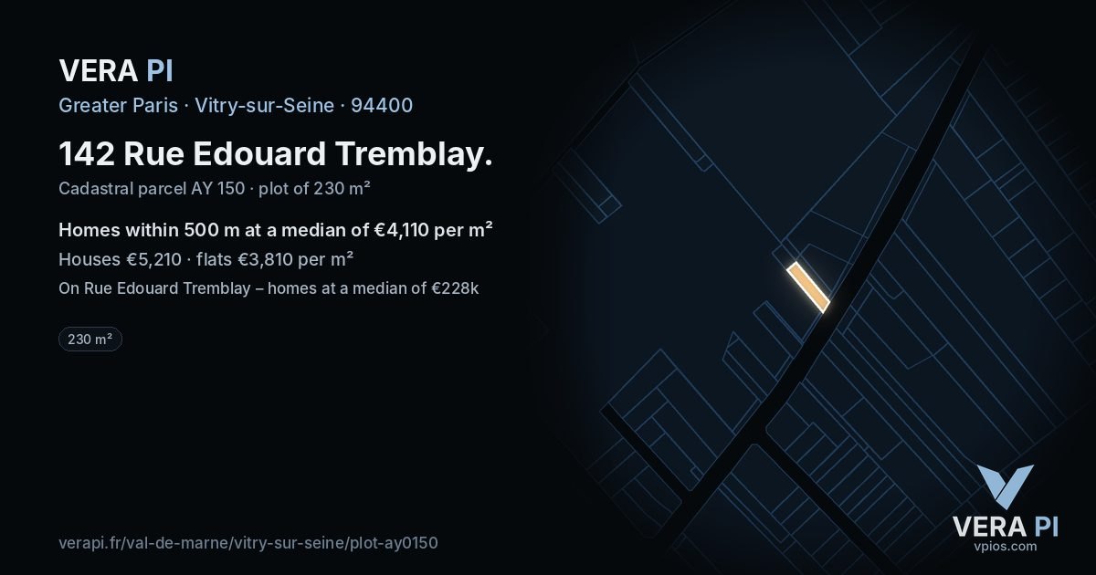 142 Rue Edouard Tremblay, Vitry-sur-Seine at night – the plot lit, the parcels around coloured by the prices near them