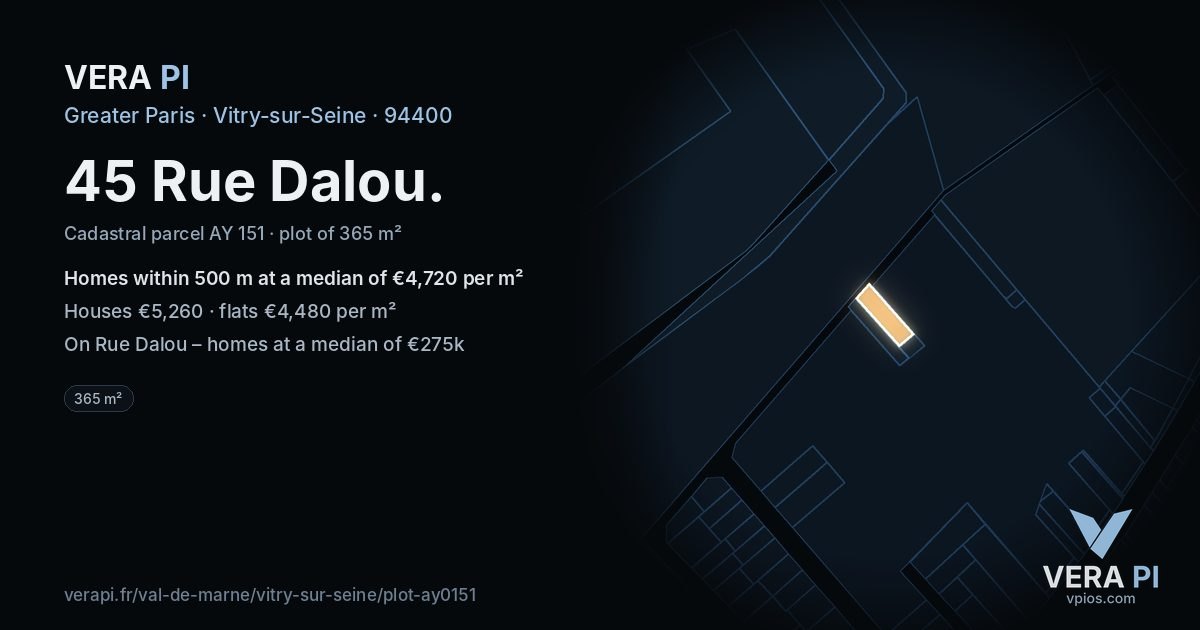 45 Rue Dalou, Vitry-sur-Seine at night – the plot lit, the parcels around coloured by the prices near them