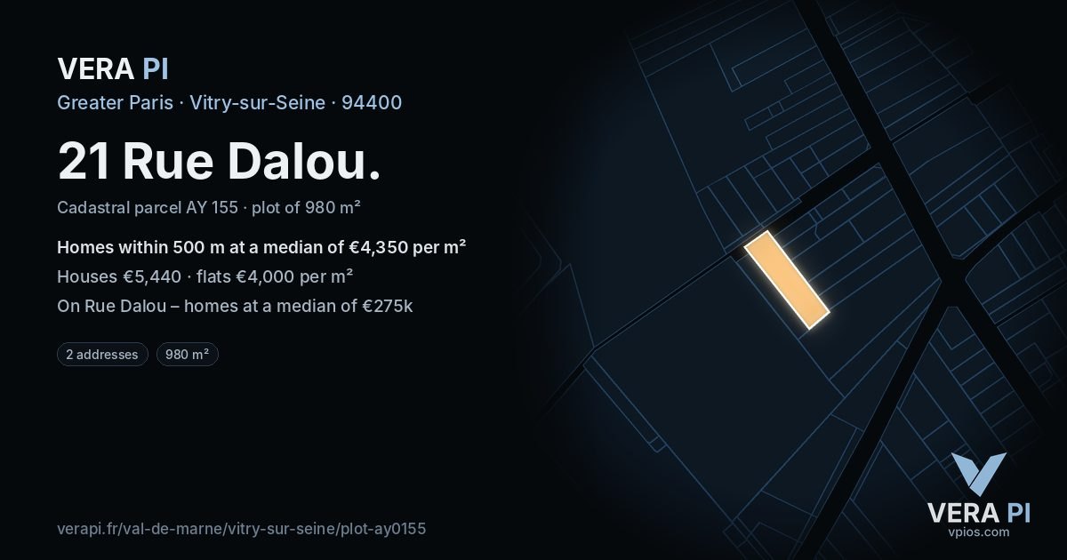 21 Rue Dalou, Vitry-sur-Seine at night – the plot lit, the parcels around coloured by the prices near them