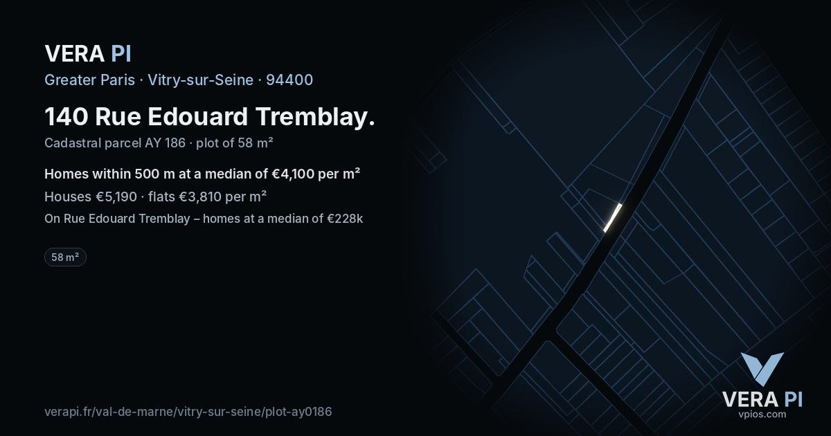 140 Rue Edouard Tremblay, Vitry-sur-Seine at night – the plot lit, the parcels around coloured by the prices near them